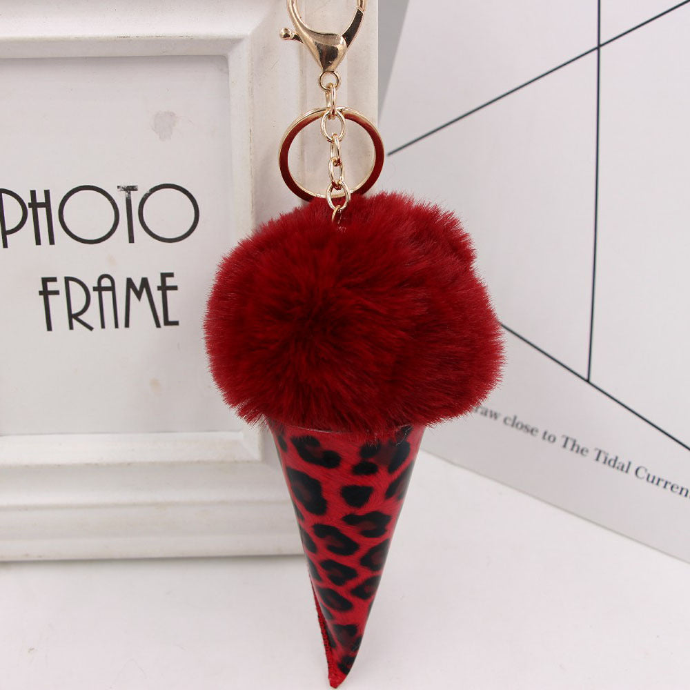 Wholesale Leopard Print Ice Cream Fur Ball Alloy Keychain